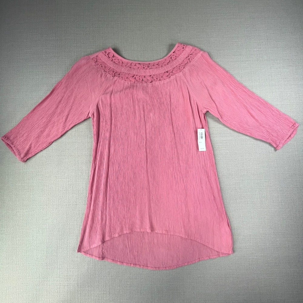 Old Navy Lace Yoke Blouse Girls XL 14 Pink 3/4 Sleeve High Low Hem 377924-02 NWT